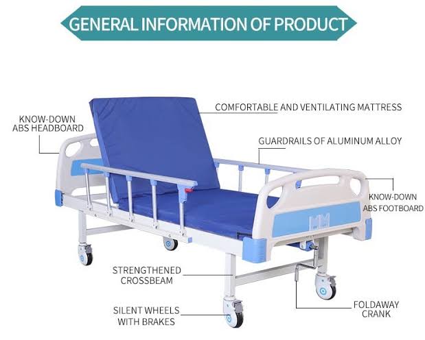 Single Crank Manual Hospital Bed with Mattress 2
